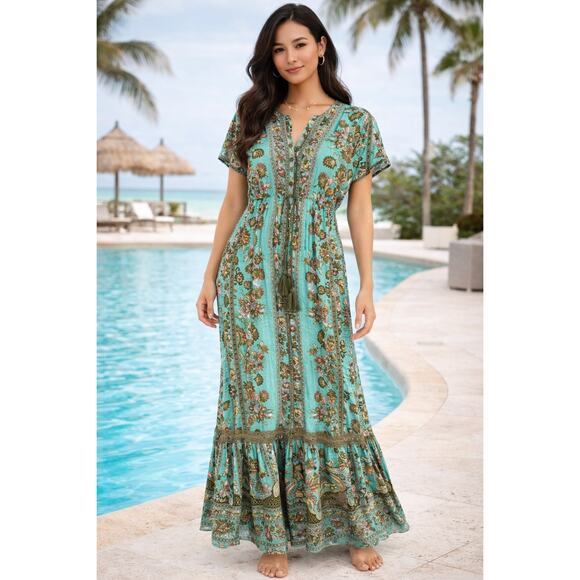 blue dress for baby girl Sexy Goddess Boho Maxi Tie Dye Dress for Women / Open Back Bohemian Summer Resort Outfit in Turquoise